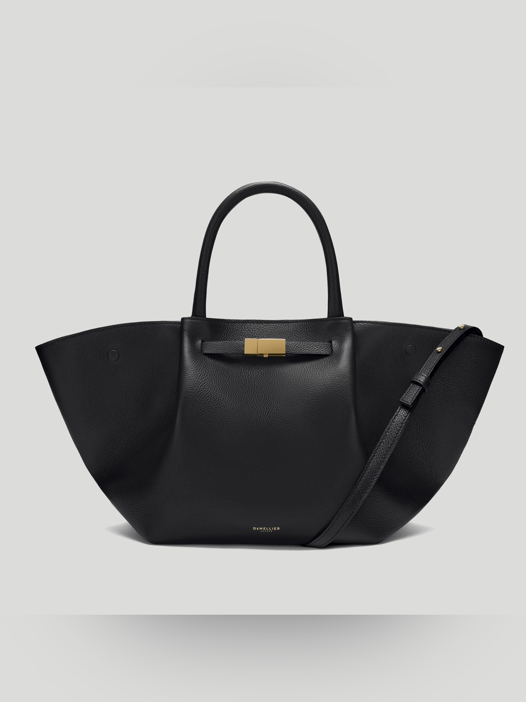 Demellier Midi New York | Black Small Grain Ecru Stitching